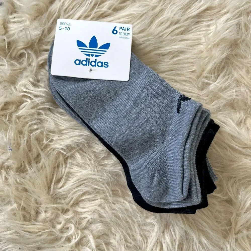 NWT 6-pair pack of gray black Adidas no-show socks Size 5 - 10